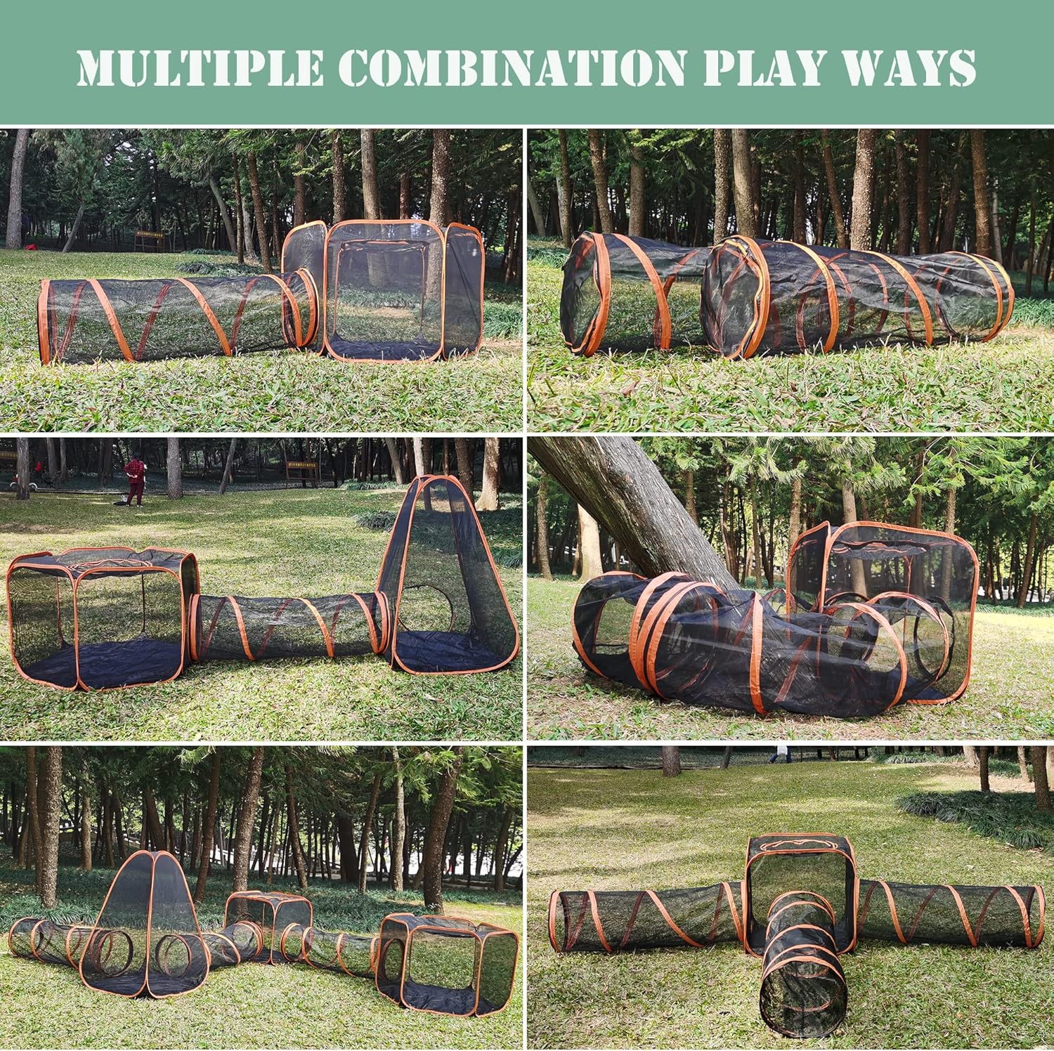 Outdoor Cat Enclosures, 6-in-1 Cat Tent with Cat Tunnel, Cat Playpen for Cats Rabbits Ferrets and Small Animals C698191