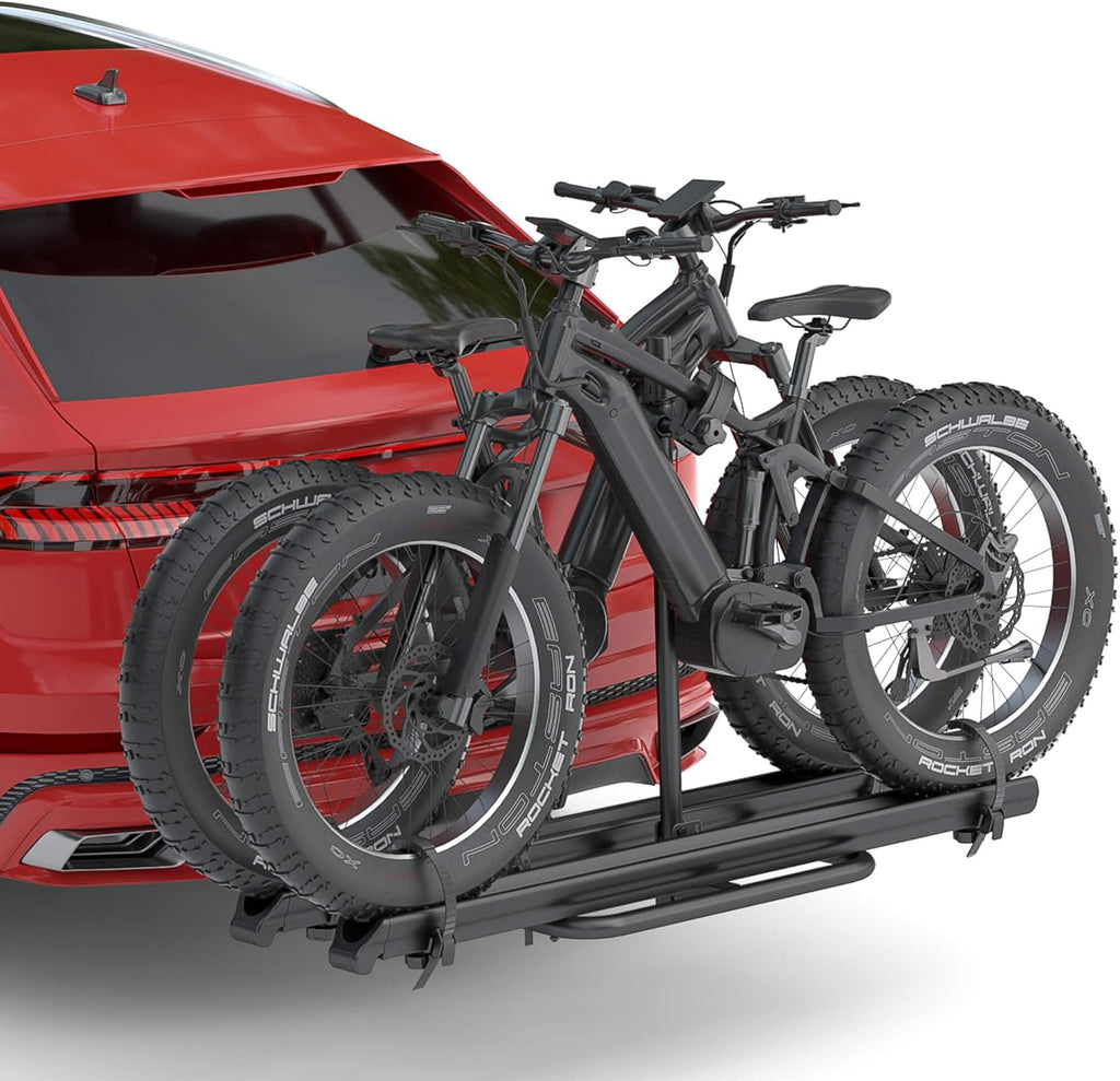 2'' Hitch Mounted Lockable Bike Rack with Ramp, 200lbs Capacity Foldable Platform R19731