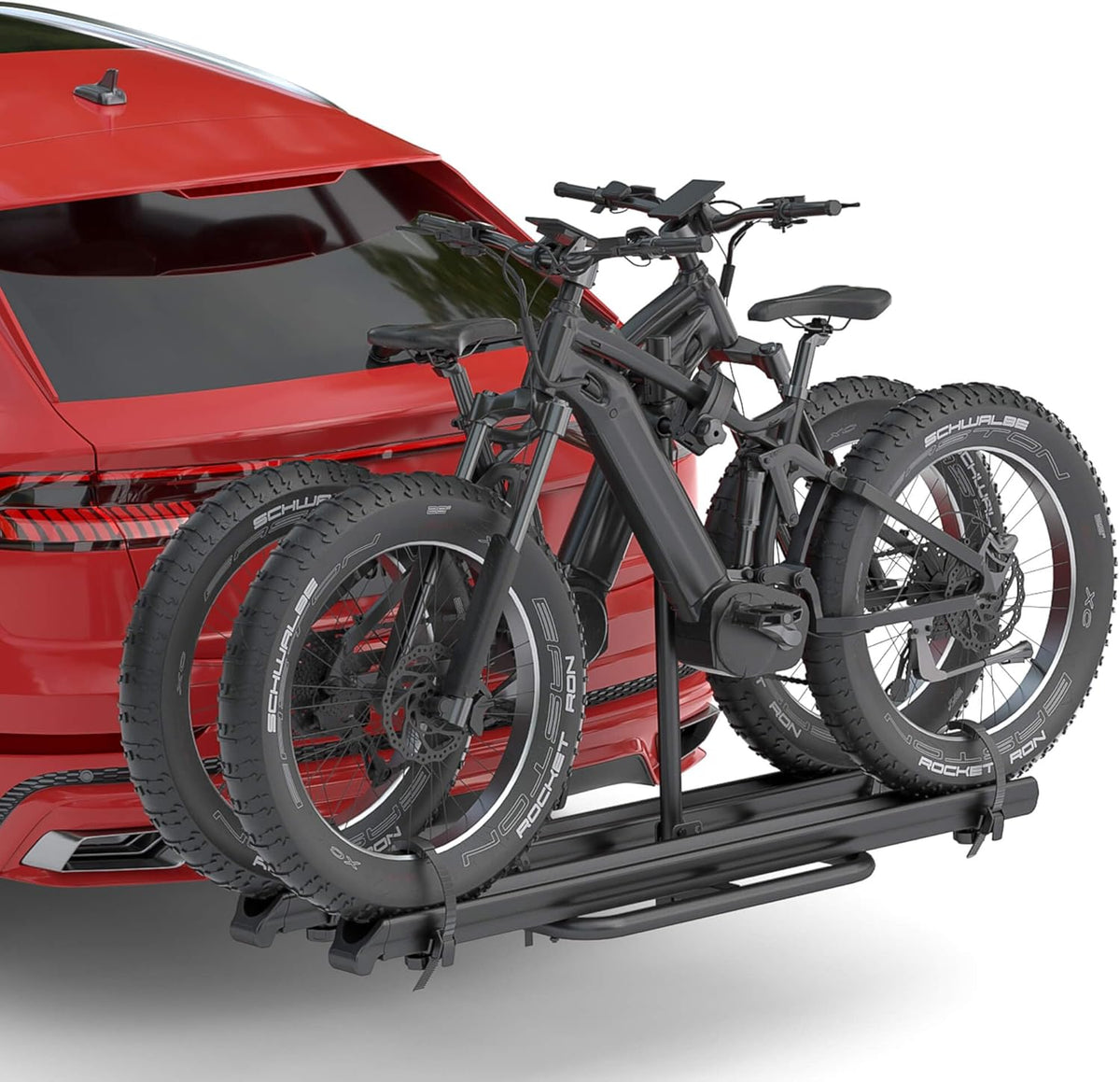2'' Hitch Mounted Lockable Bike Rack with Ramp, 200lbs Capacity Foldable Platform R19731