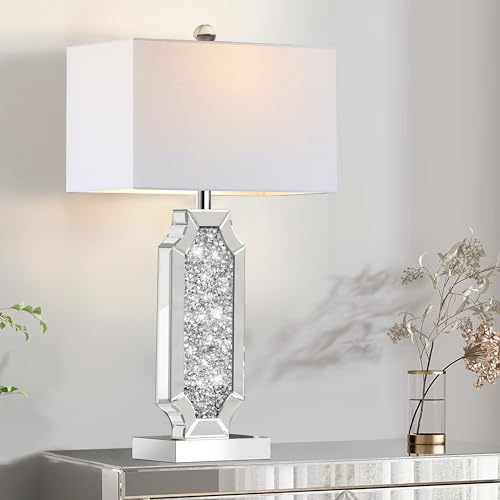 Set of 2 Dimmable Touch Silver Mirrored Bedside Table Lamps with USB Ports W8518