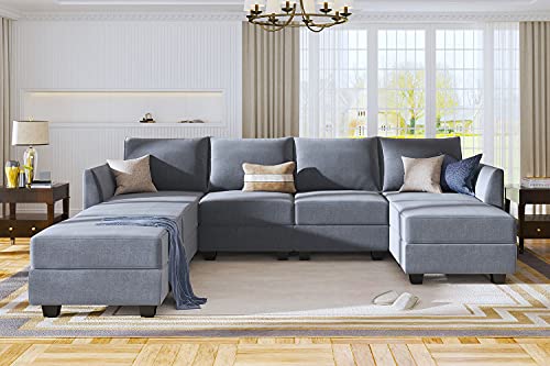 Bluish Grey Modular Sectional Sofa with Storage Seat U963545