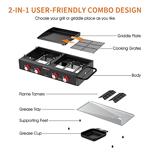 4-Burner Portable Propane Gas Grill and Griddle Combo, Black V77302