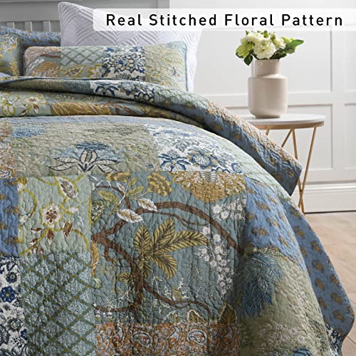 Azure Blue 100% Cotton Queen Size 3-Piece Quilt Set Y201