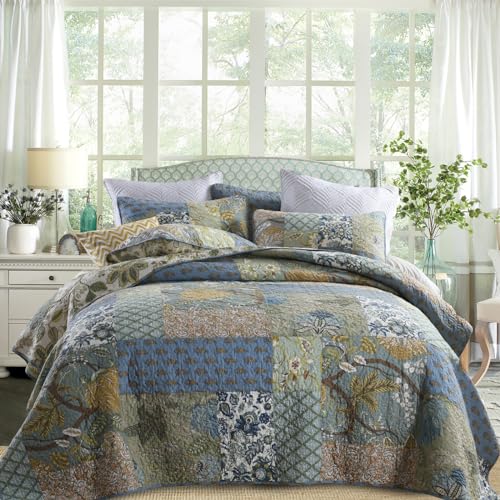 Azure Blue 100% Cotton Queen Size 3-Piece Quilt Set Y201