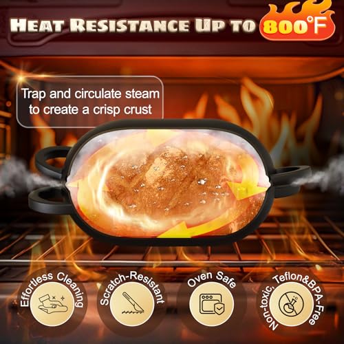 Enameled Cast Iron Oval Bread Oven with Non-Stick Silicone Liner, 2QT, Black Z34071