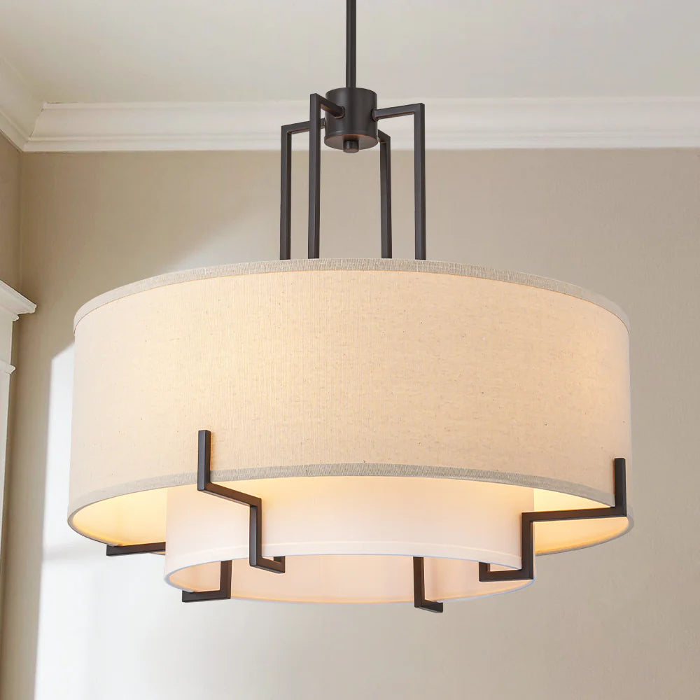 4-Light Dimmable Fabric Drum Shaded Chandelier H3391