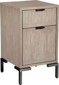 Vertical File Cabinet with Mindi Veneer and Aged Iron Finished Metal Legs N646984