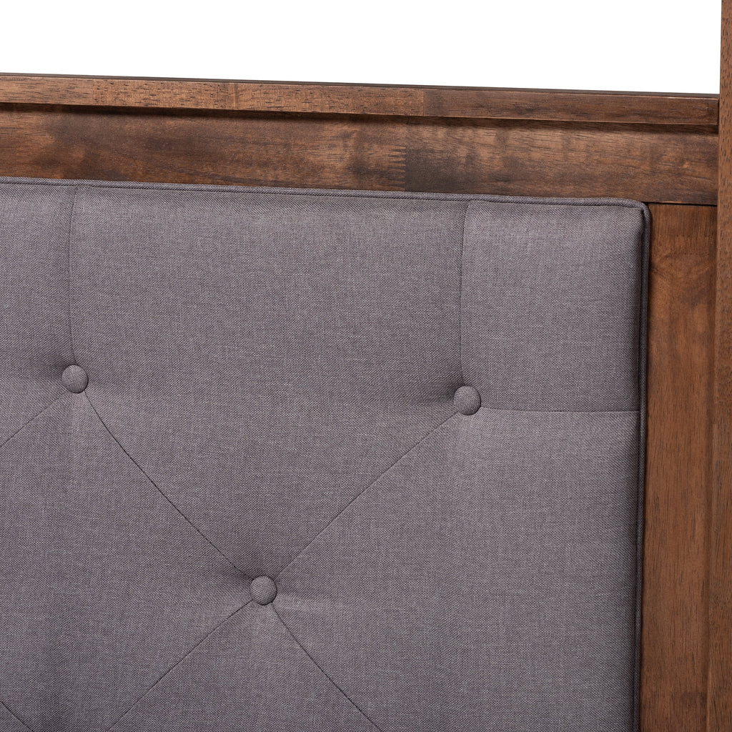 Queen Size Grey Fabric Upholstered Wood Platform Canopy Bed X454