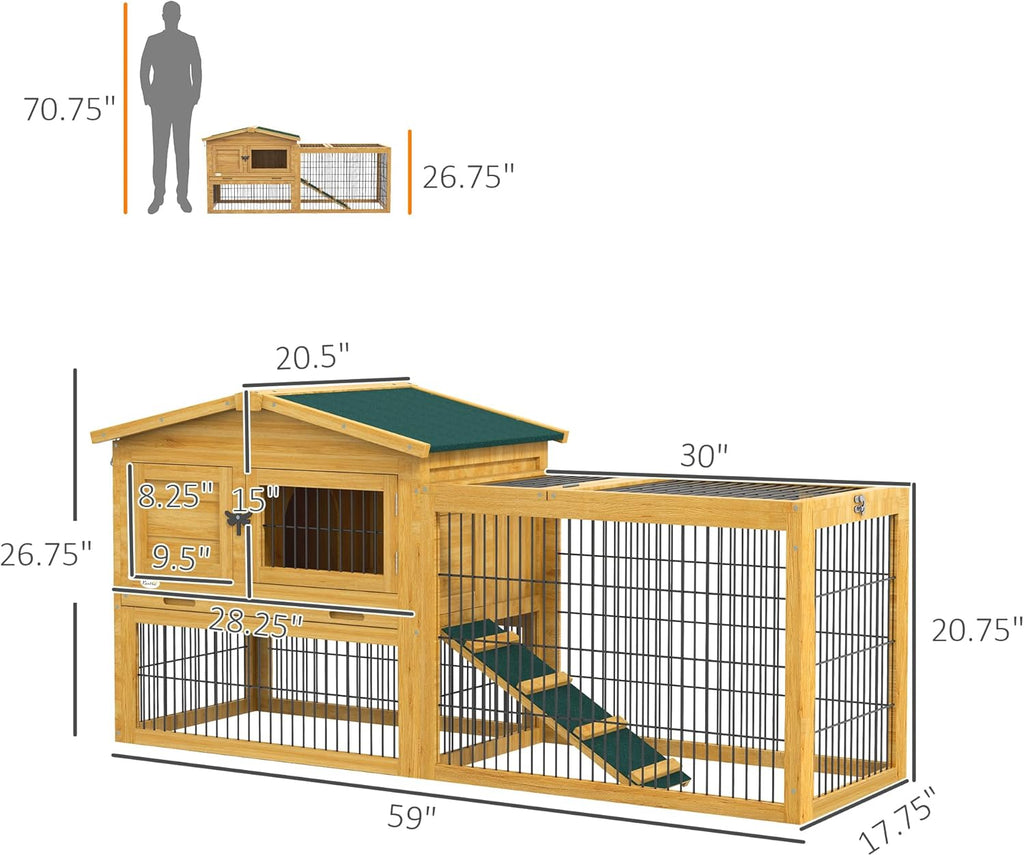 Yellow Wooden Rabbit Hutch with Removable Tray N236