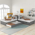 Twin L-Shaped Platform Bed with Trundle, 2 Storage Drawers, and Built-in Square Desk W107