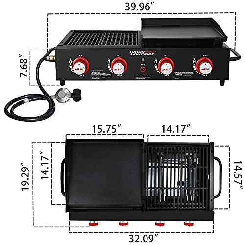 4-Burner Portable Propane Gas Grill and Griddle Combo, Black V77302