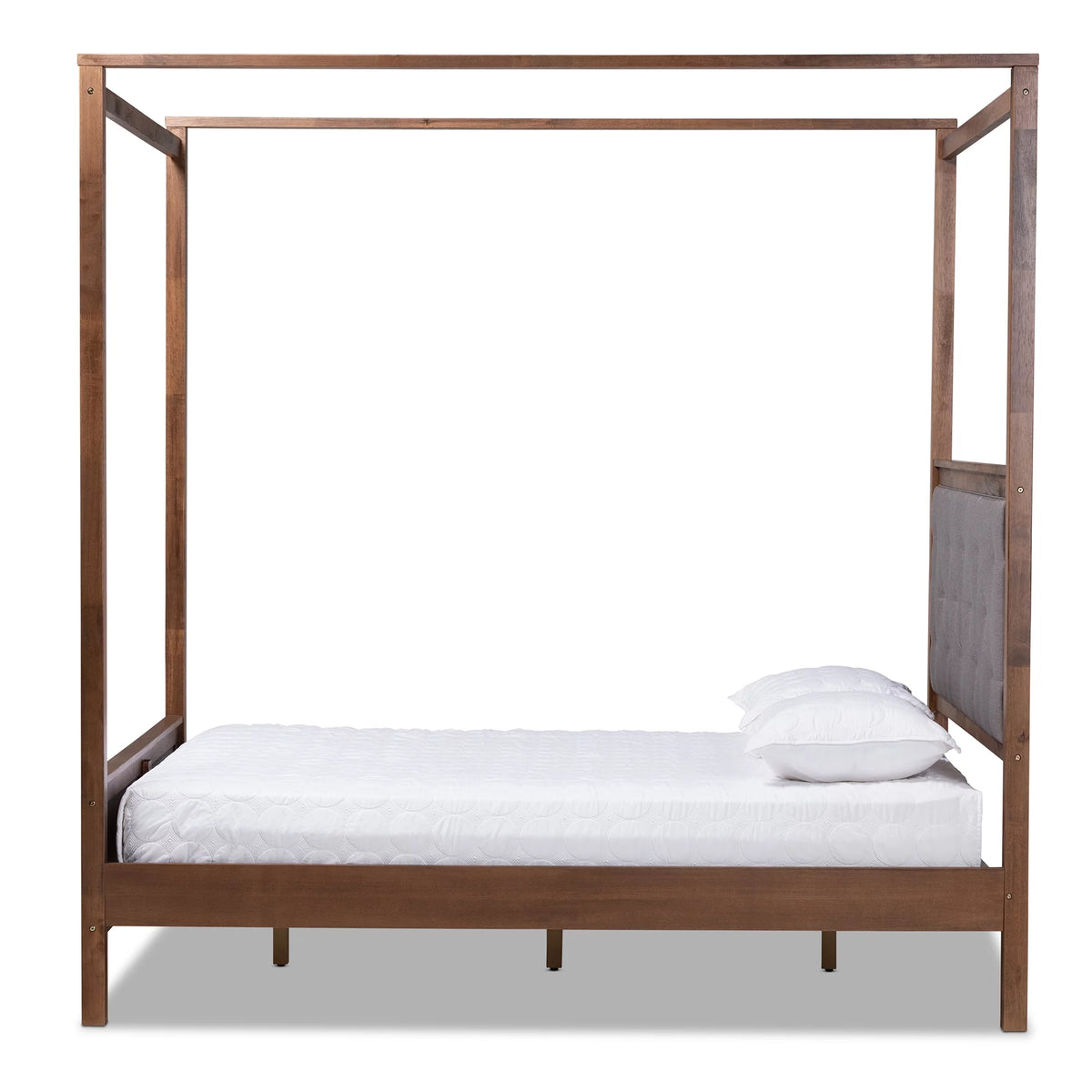 Queen Size Grey Fabric Upholstered Wood Platform Canopy Bed X454