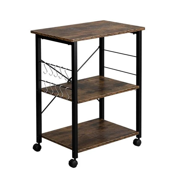 3-Tier Kitchen Utility Microwave Oven Stand Storage Cart Shelf Black Metal Frame Q540