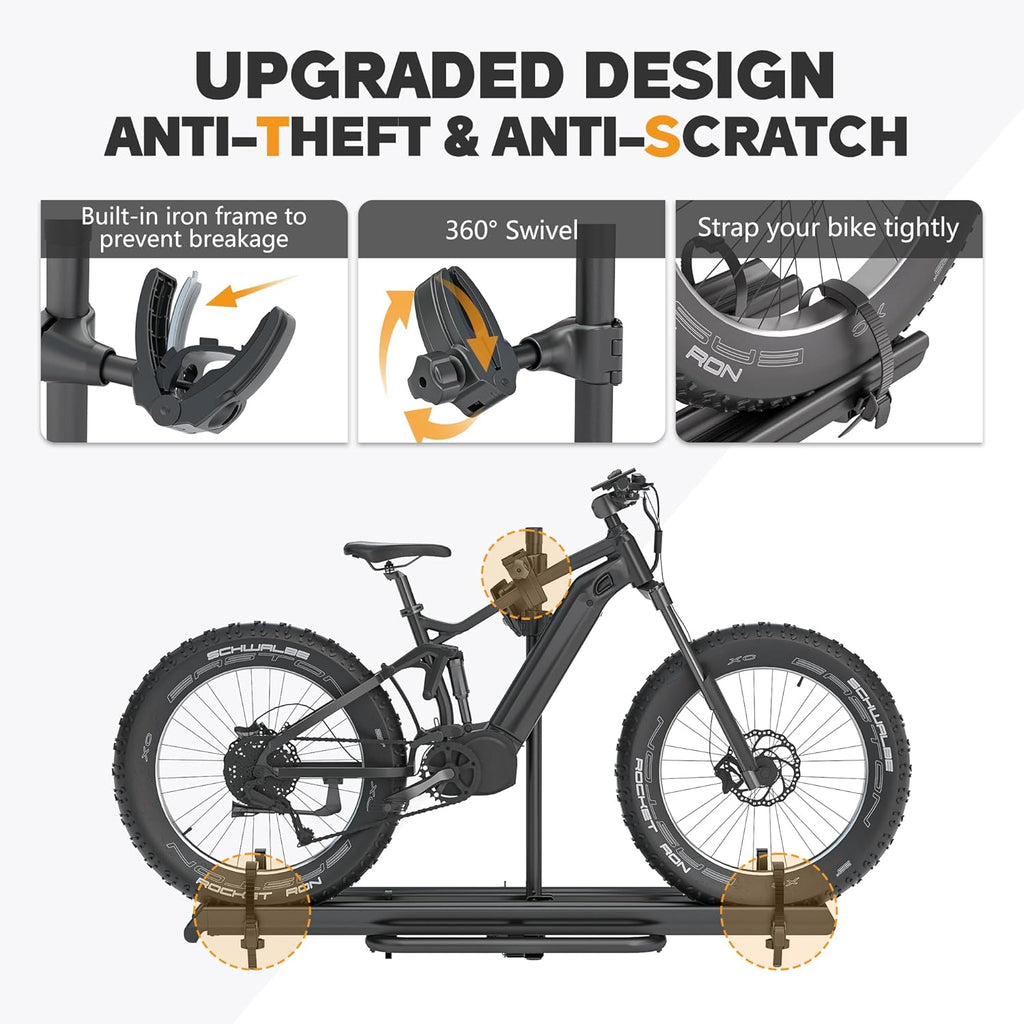 2'' Hitch Mounted Lockable Bike Rack with Ramp, 200lbs Capacity Foldable Platform R19731