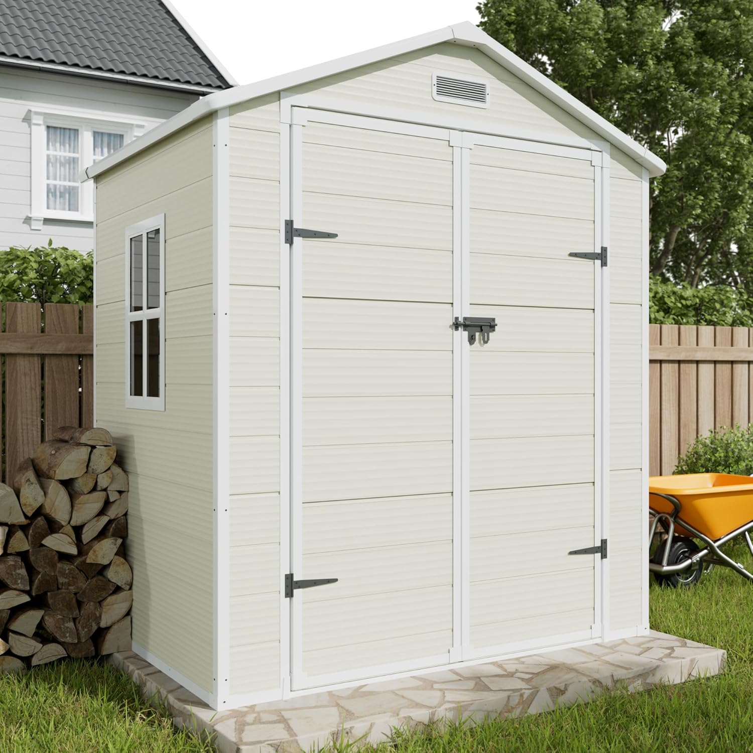 6x4.5 FT Resin Storage Shed with Floor and Lockable Door J63234