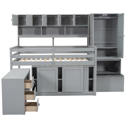 White Twin Size Solid Wood Loft Bed with Storage K825354