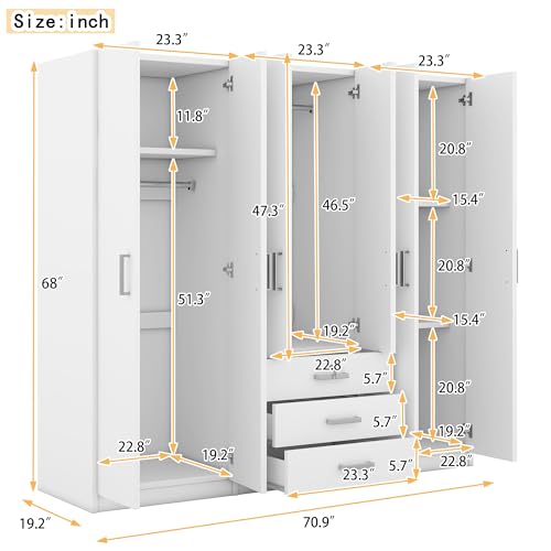 Gray 6 Door Wooden Wardrobe V596975