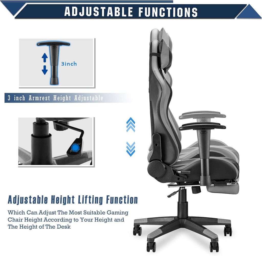 Black/Gray Swivel Desk Gaming Chair with Footrest Y20366