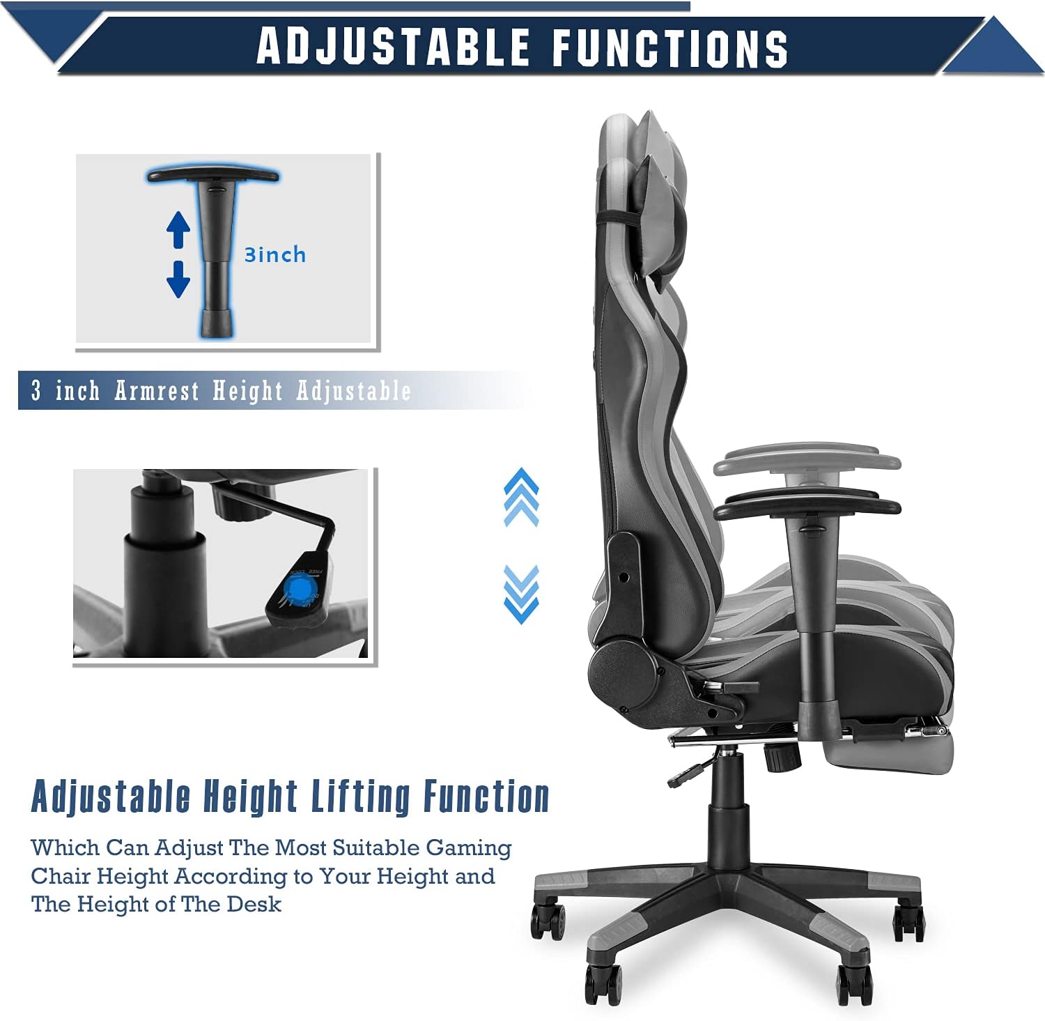Black/Gray Swivel Desk Gaming Chair with Footrest Y20366