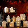 22 Pcs Ceramic Christmas Village Set with Light Include 9 Lighted Village Houses 13 Christmas Trees White Roof S85314