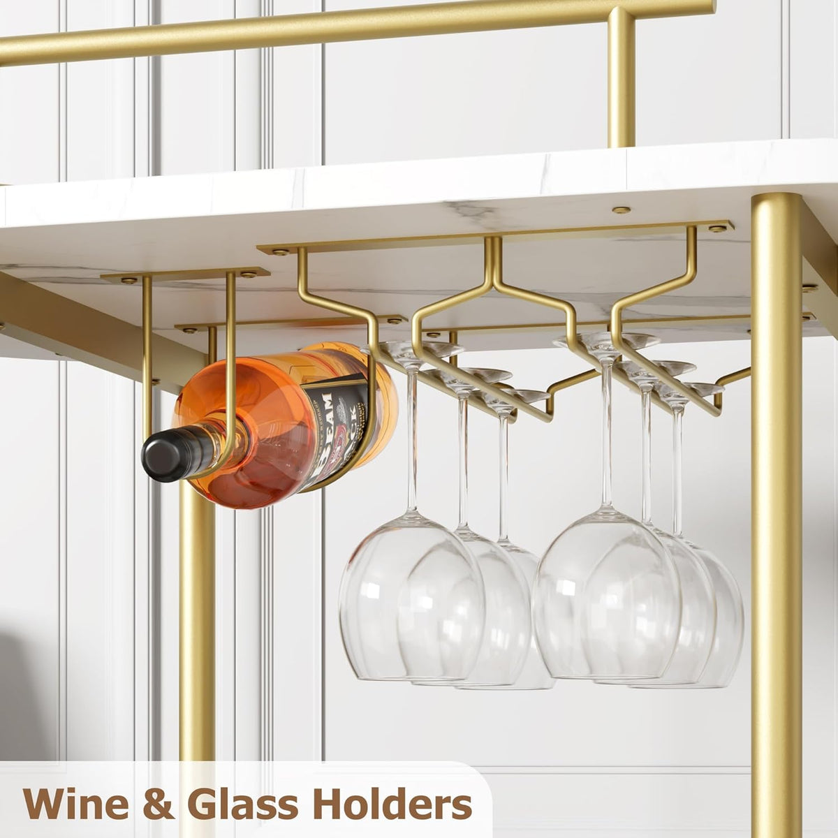 Gold 3 Tier Rotating Bar Cart with Wheels N302