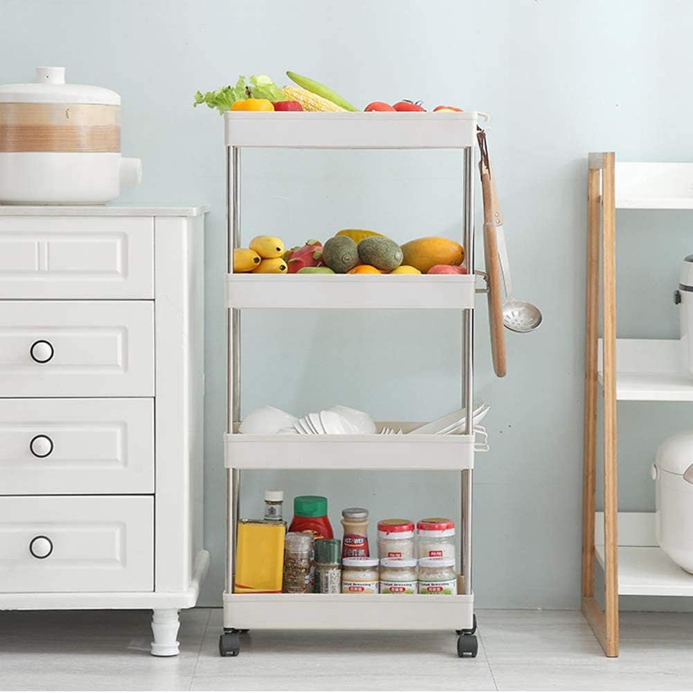 4 Tier Narrow Sliding Storage Organizer Rack Rolling Cart (White) S571699