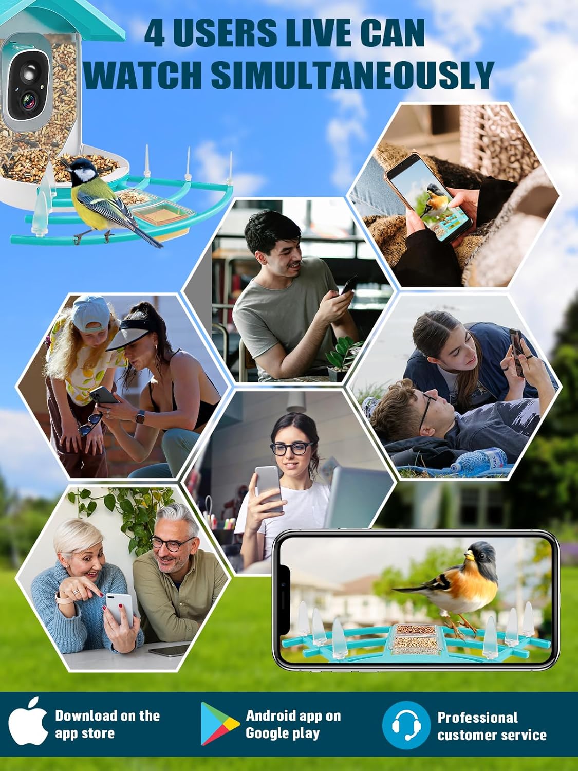 Smart Bird Feeder with Camera, Solar Powered Dual Charge 1080P HD Video AI Identify Bird Feeders I468