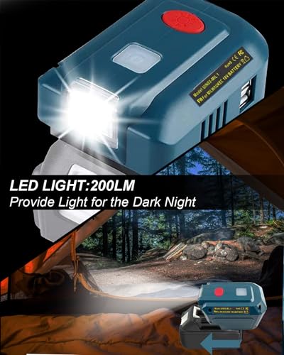 150W Power Inverter Generator for 18V Lithium Battery, DC 18V to AC 110V-120V Portable Power Station with 2 USB & AC Outlet & 200LM LED Light V82277