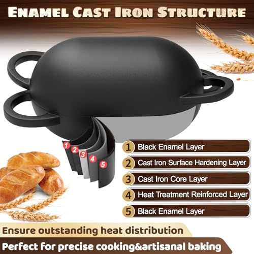 Enameled Cast Iron Oval Bread Oven with Non-Stick Silicone Liner, 2QT, Black Z34071