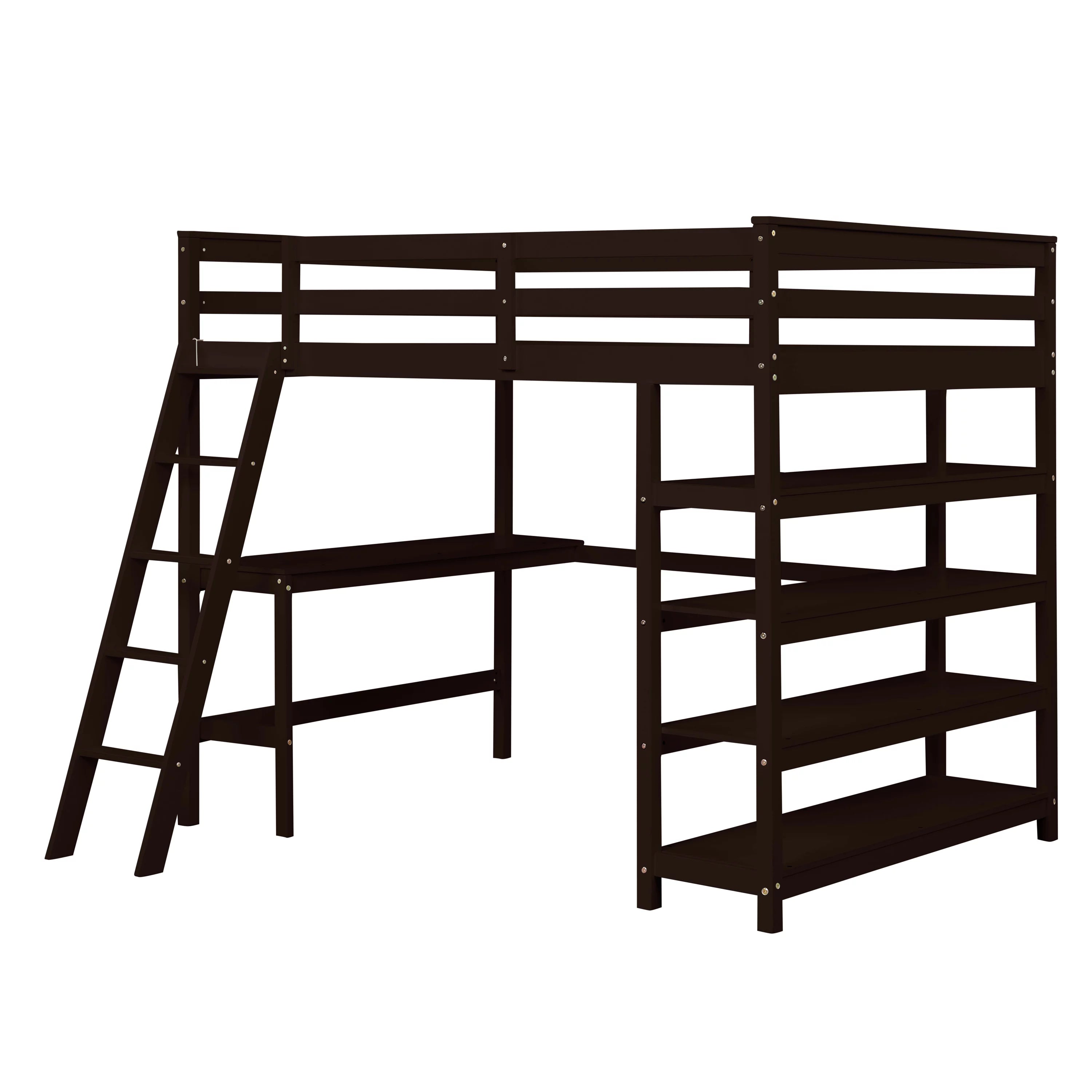 Full Size Wooden Loft Bed with Desk and Storage Shelves L42480