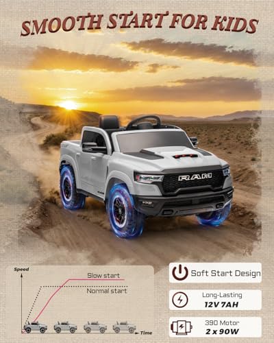 12V Licensed Ram 1500 Ride on Toy with Parent Remote Control (Black) Q92856