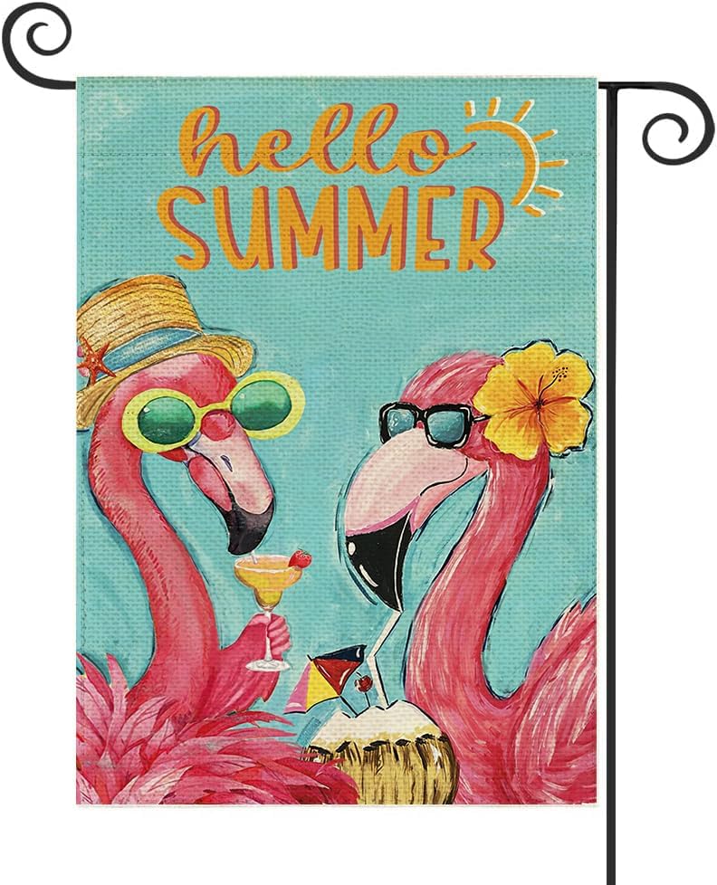 12.5x18 Inch Pink Flamingo Burlap Garden Flag T15904