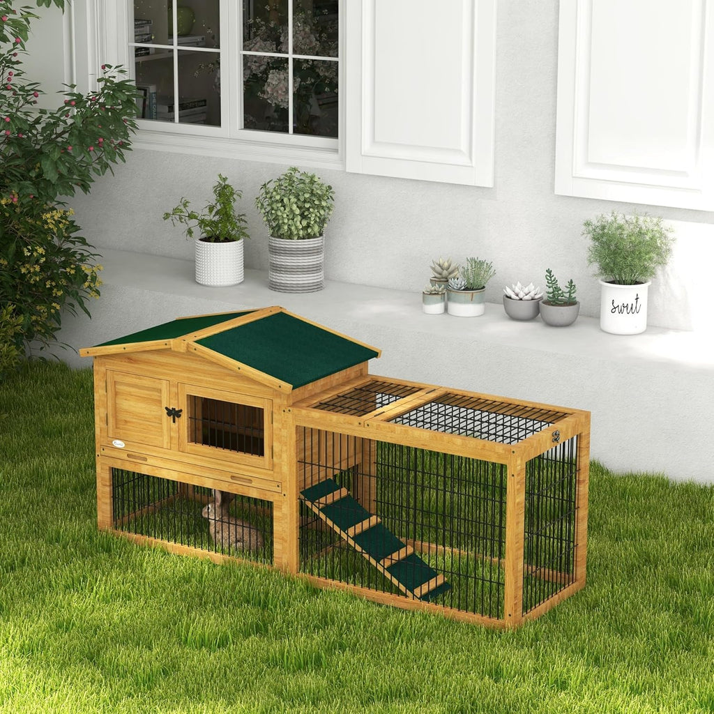 Yellow Wooden Rabbit Hutch with Removable Tray N236