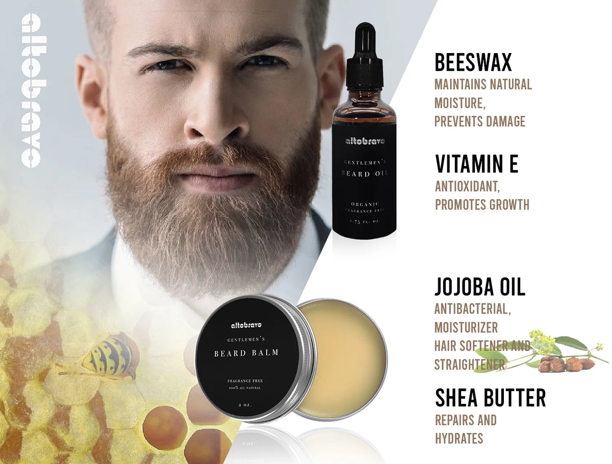 Beard Kit with Beard Oil, Beard Balm, Beard Brush, Beard Comb, Scissors in Bamboo Gift Box U157