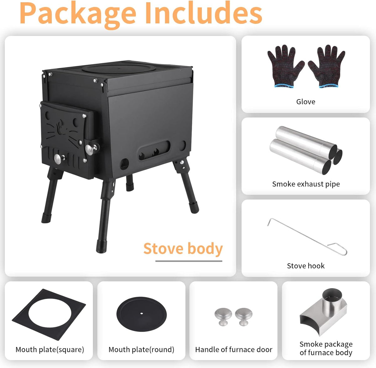 Portable Wood Burning Stove with Chimney Pipe M842111