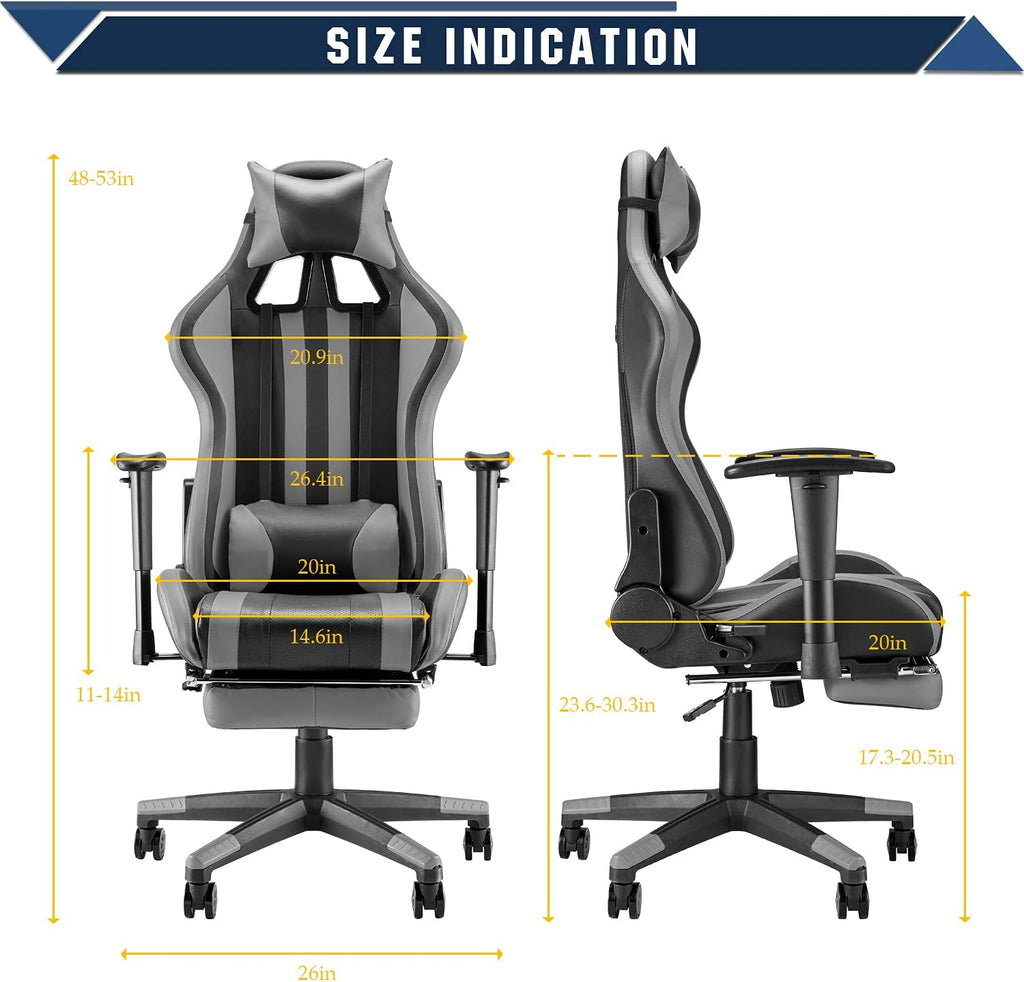 Black/Gray Swivel Desk Gaming Chair with Footrest Y20366