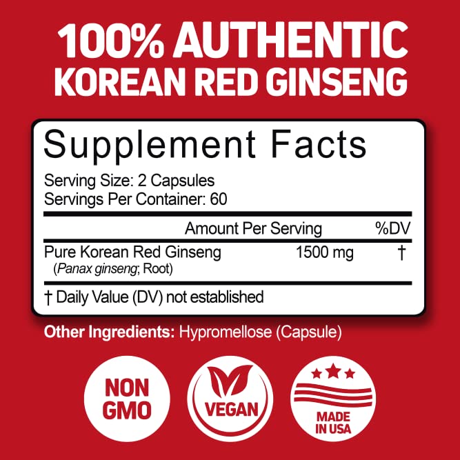 120 Capsules Korean Red Panax Ginseng 1500mg Supplement V438