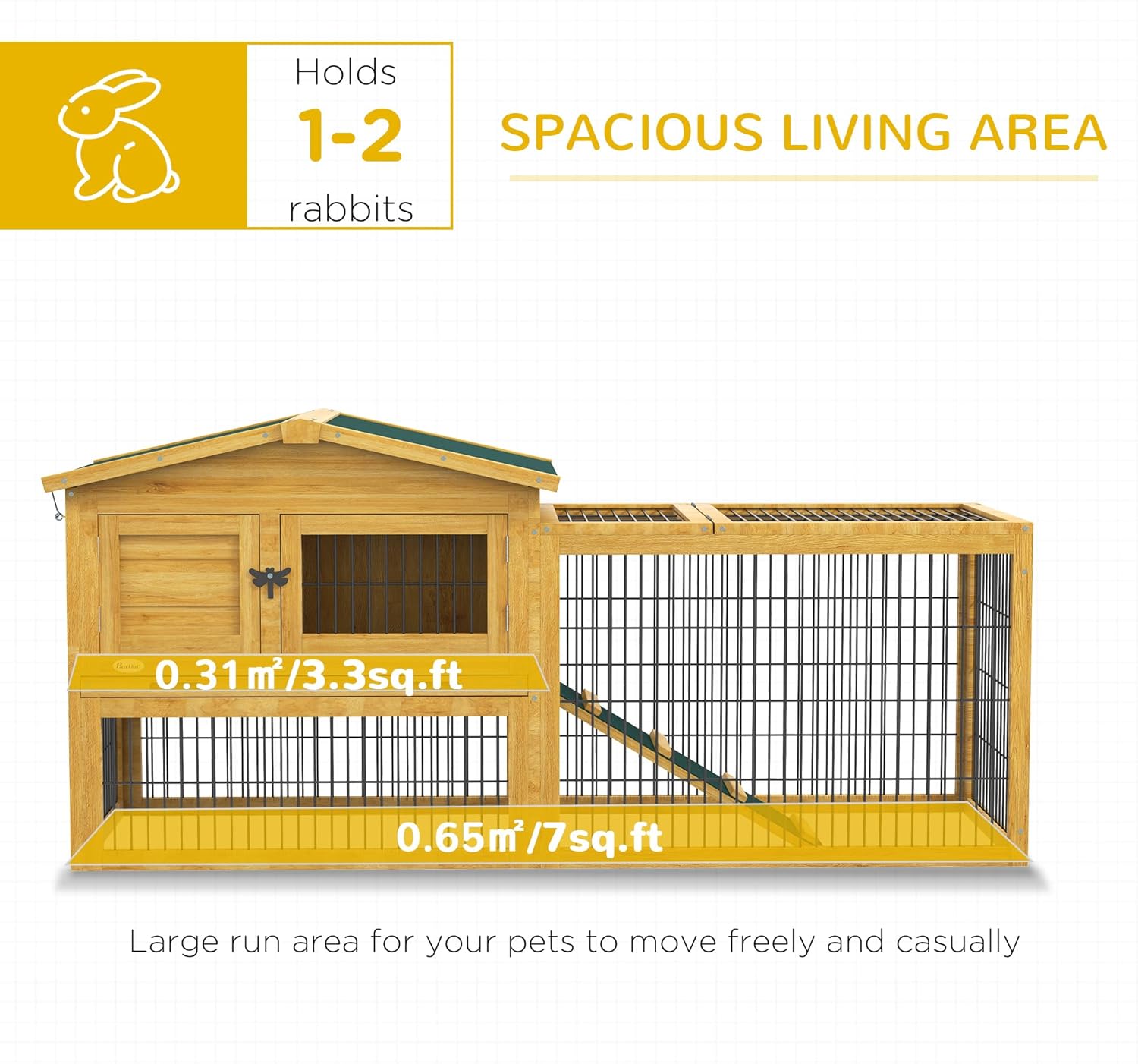 Yellow Wooden Rabbit Hutch with Removable Tray N236