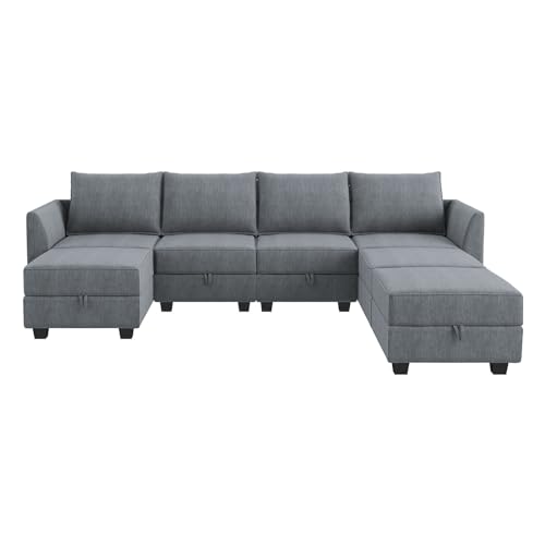 Bluish Grey Modular Sectional Sofa with Storage Seat U963545