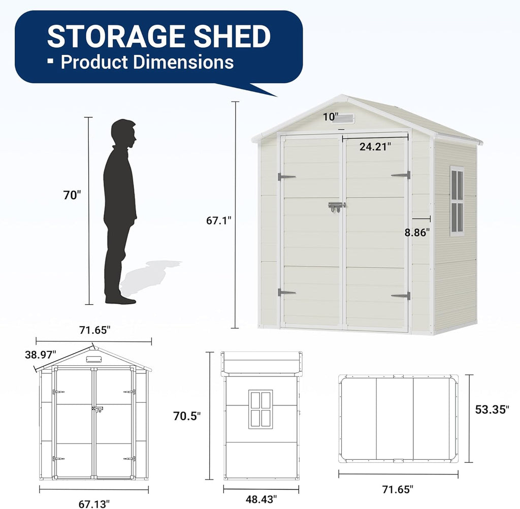 6x4.5 FT Resin Storage Shed with Floor and Lockable Door J63234