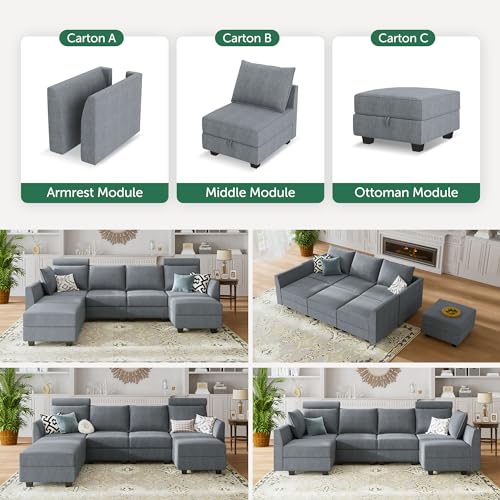 Bluish Grey Modular Sectional Sofa with Storage Seat U963545