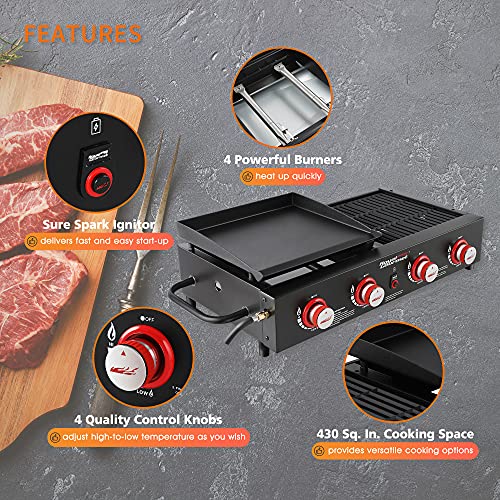 4-Burner Portable Propane Gas Grill and Griddle Combo, Black V77302