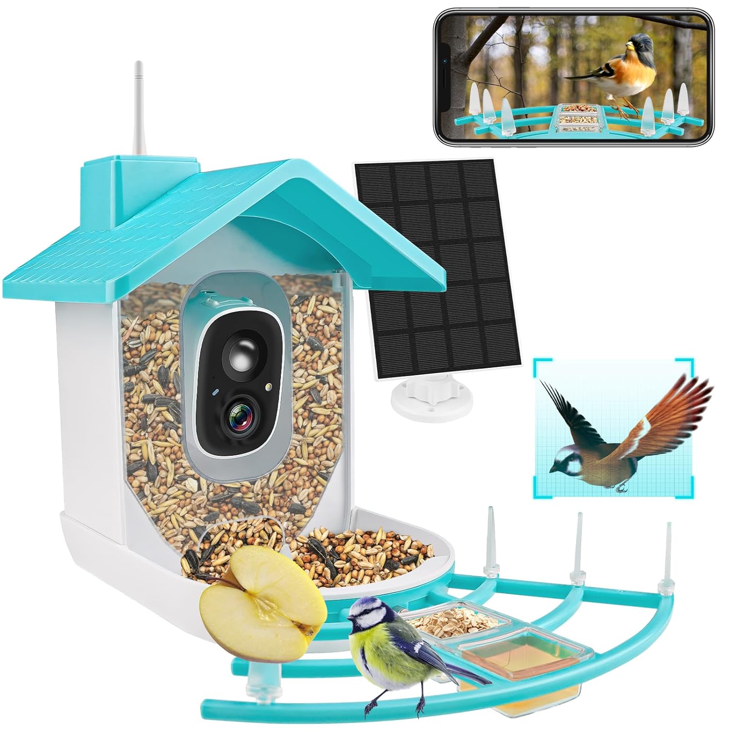 Smart Bird Feeder with Camera, Solar Powered Dual Charge 1080P HD Video AI Identify Bird Feeders I468