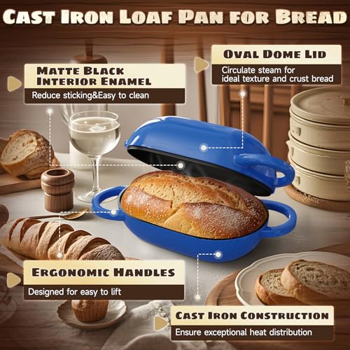 Enameled Cast Iron Oval Bread Oven with Non-Stick Silicone Liner, 2QT, Black Z34071