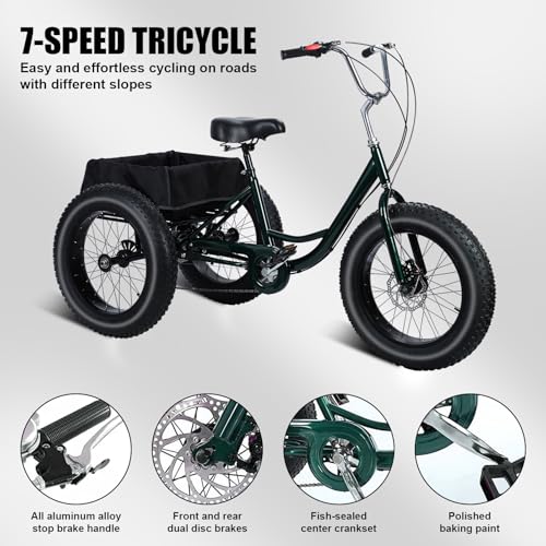 Black 20 inch 3 Wheel Fat Tire Tricycle G390