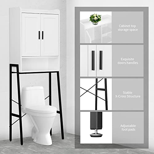 Wooden Over The Toilet Storage Cabinet with Double Door and Adjustable Feet Q86342