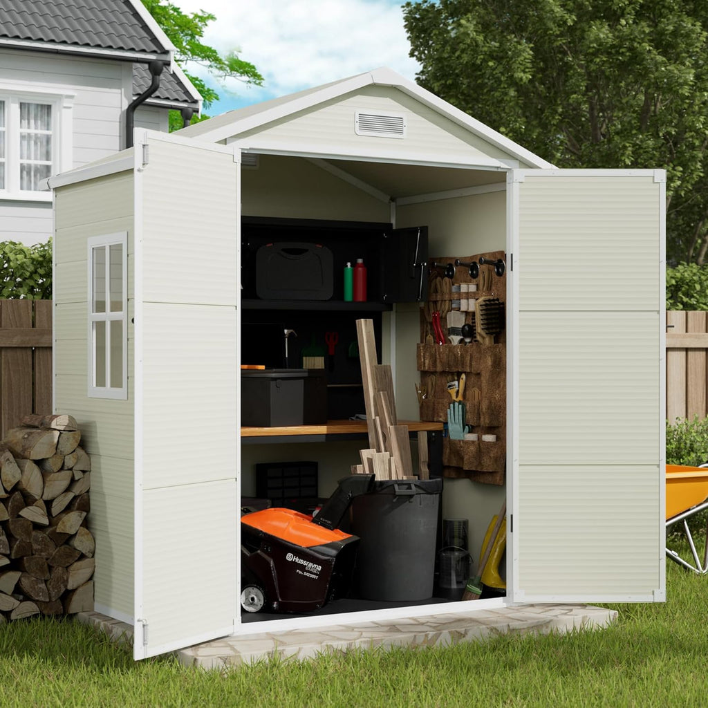 6x4.5 FT Resin Storage Shed with Floor and Lockable Door J63234