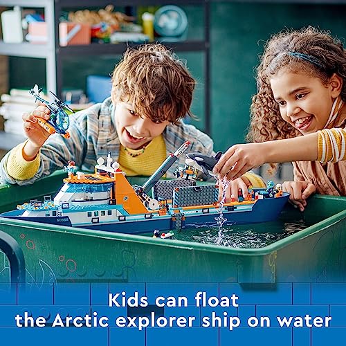 LEGO City Arctic Explorer Ship Building Toy Set with Floatable Boat, Helicopter, Dinghy, ROV Sub, Viking Shipwreck, 7 Minifigures and Orca X203208