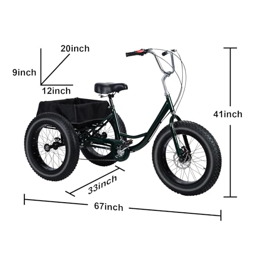 Black 20 inch 3 Wheel Fat Tire Tricycle G390