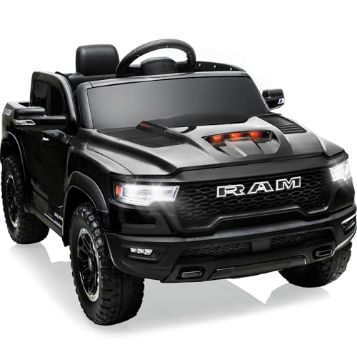 12V Licensed Ram 1500 Ride on Toy with Parent Remote Control (Black) Q92856